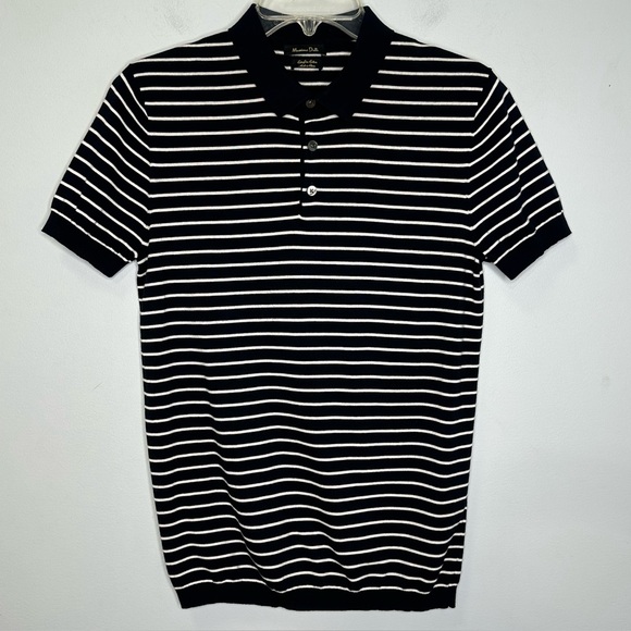 Massimo Dutti Other - Massimo Dutti Men’s Short Sleeve Extrafine Cotton Navy Striped Knit Polo Shirt S